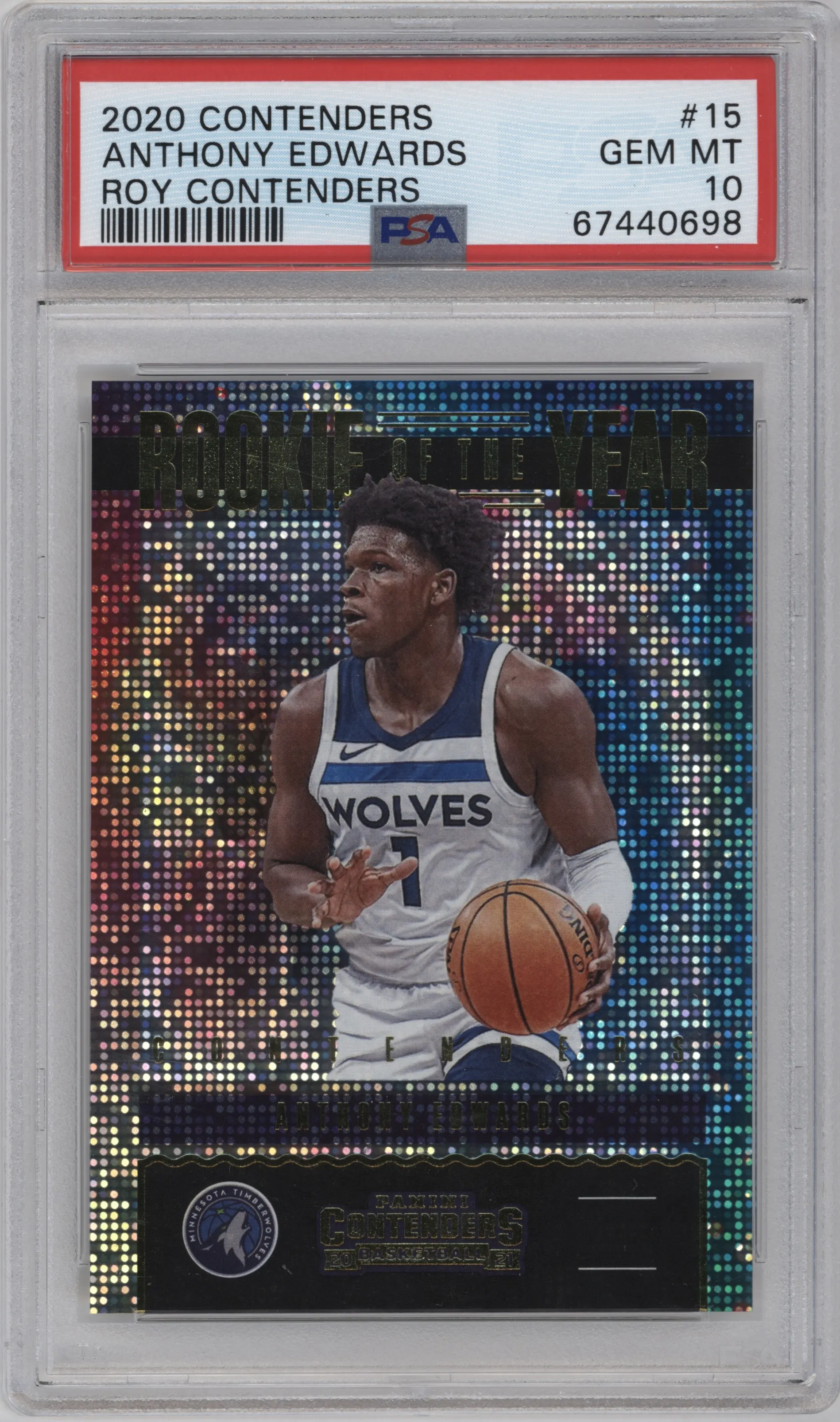 Anthony Edwards from the 2020-21 Panini Contenders set graded by PSA and given an overall grade of 10.