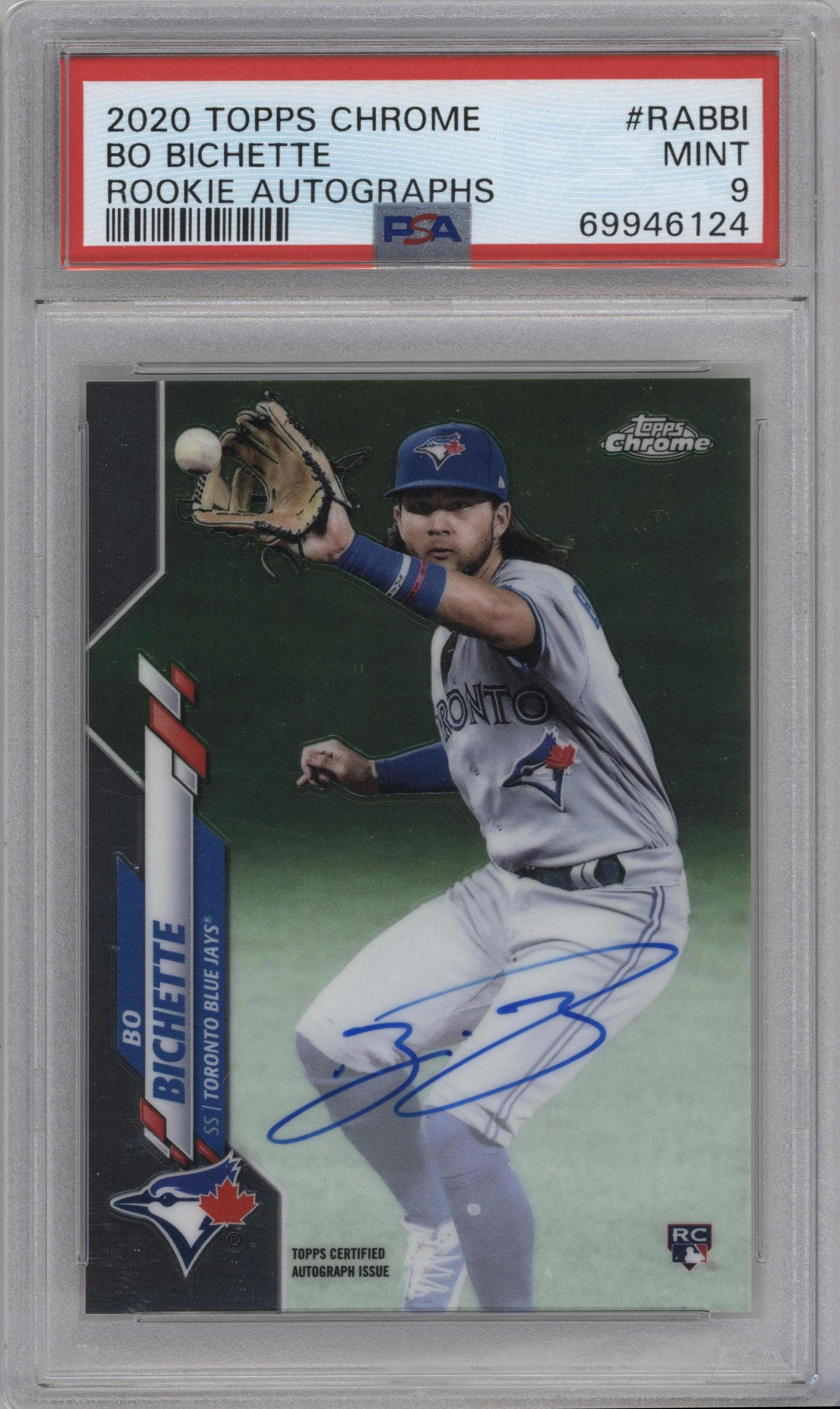 Bo Bichette from the 2020 Topps Chrome set graded by PSA and given an overall grade of 9.