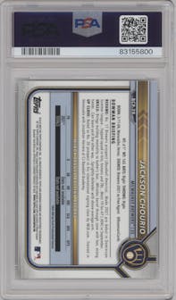 Jackson Chourio from the 2022 Bowman set graded by PSA and given an overall grade of 10.