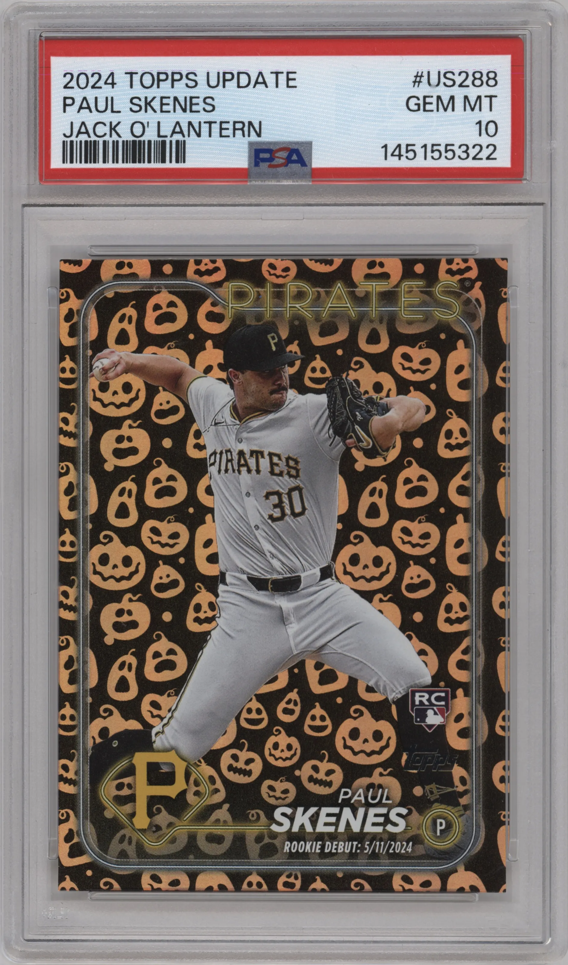 2024 Topps Update Paul Skenes Holiday Jack O'Lanterns PSA 10
