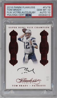Tom Brady from the 2018 Panini Flawless set featuring a Ruby parallel graded by PSA and given an overall grade of 10.