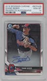 Shane Bieber from the 2018 Bowman Chrome set graded by PSA and given an overall grade of 10.