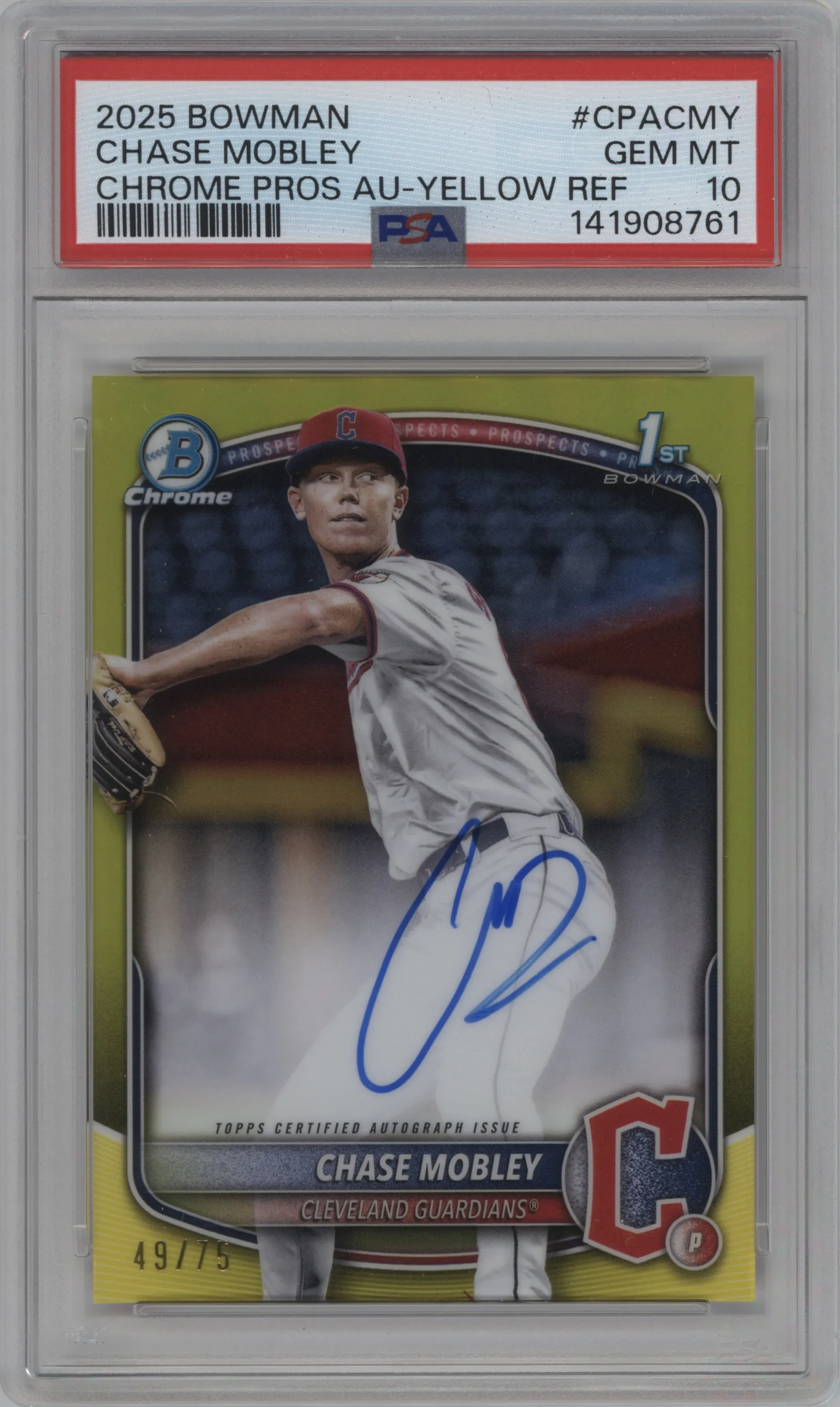 2025 Bowman Chr.Pros.AU Chase Mobley Yellow Refractor PSA 10