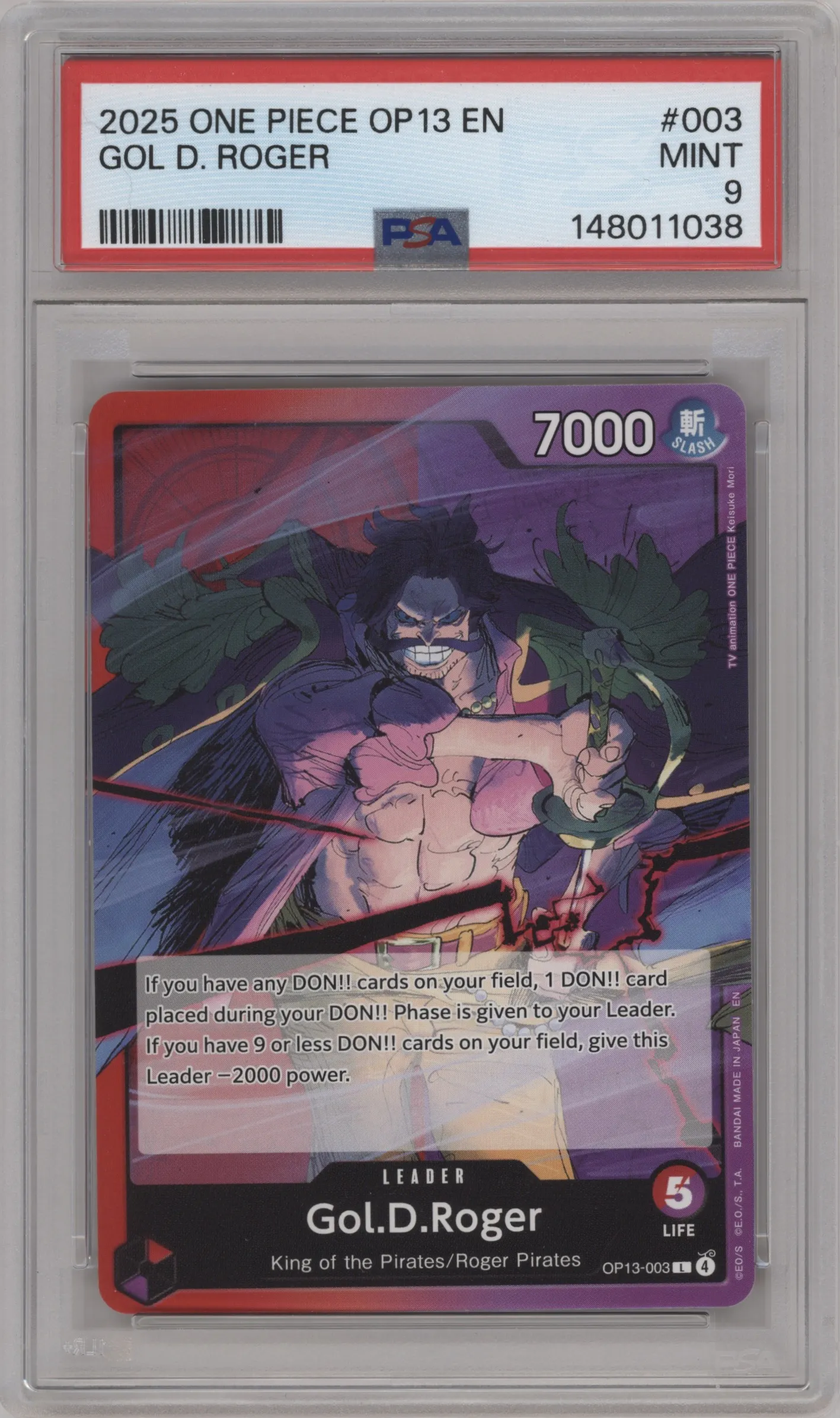 2025 One Piece Carrying On His Will Gol.D.Roger L #OP13-003 L PSA 9