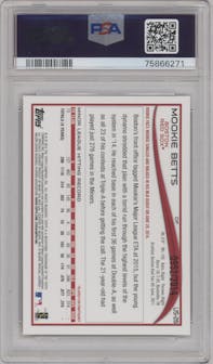 Mookie Betts from the 2014 Topps Update set featuring a Gold parallel graded by PSA and given an overall grade of 10.