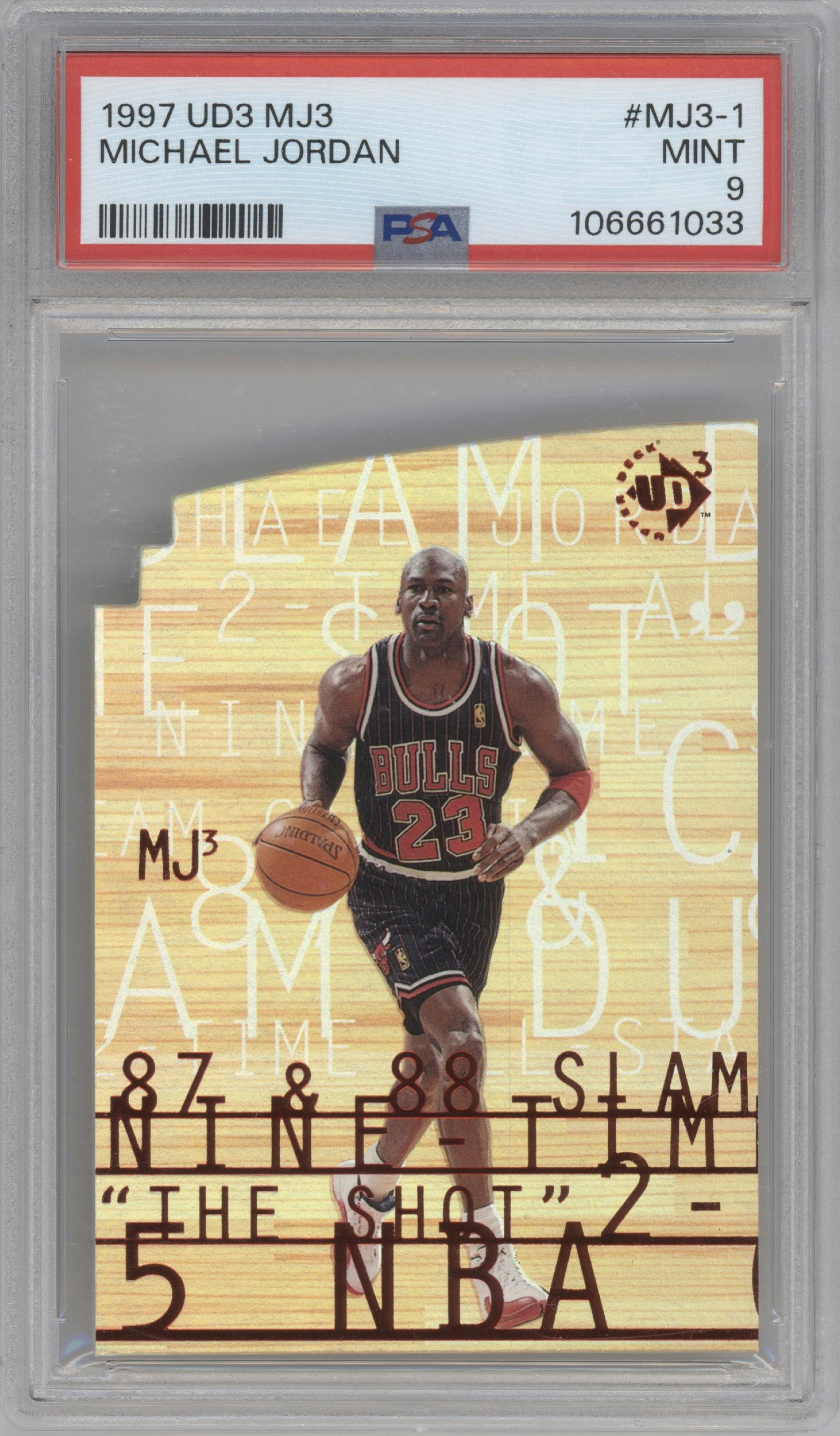 Michael Jordan from the 1997-98 Upper Deck UD3 set graded by PSA and given an overall grade of 9.