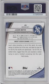 Juan Soto from the 2024 Bowman's Best set featuring a Superfractor parallel graded by PSA and given an overall grade of 9.