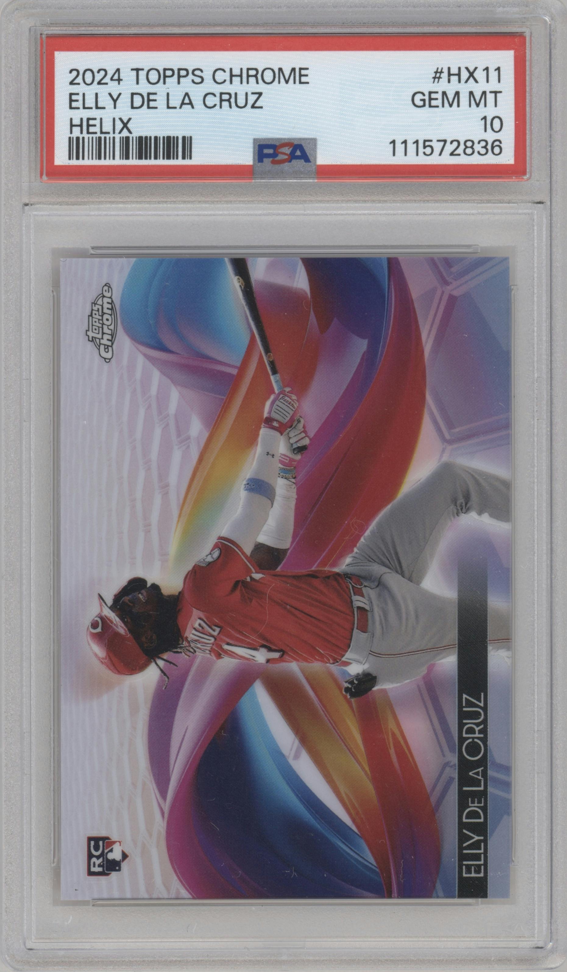 Elly De La Cruz from the 2024 Topps Chrome set graded by PSA and given an overall grade of 10.