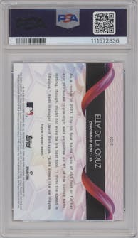 Elly De La Cruz from the 2024 Topps Chrome set graded by PSA and given an overall grade of 10.