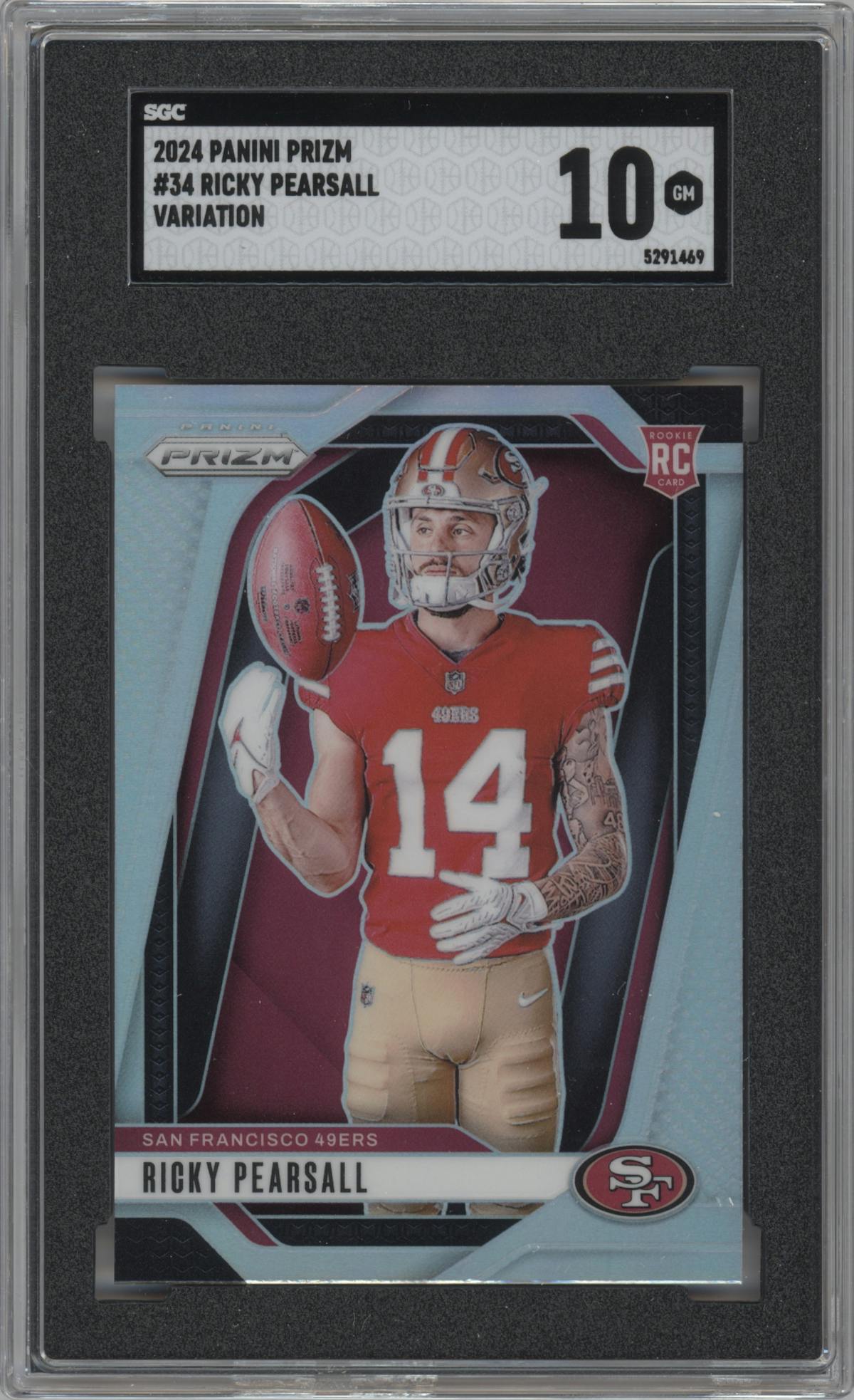 Ricky Pearsall from the 2024 Panini Prizm set graded by SGC and given an overall grade of 10.