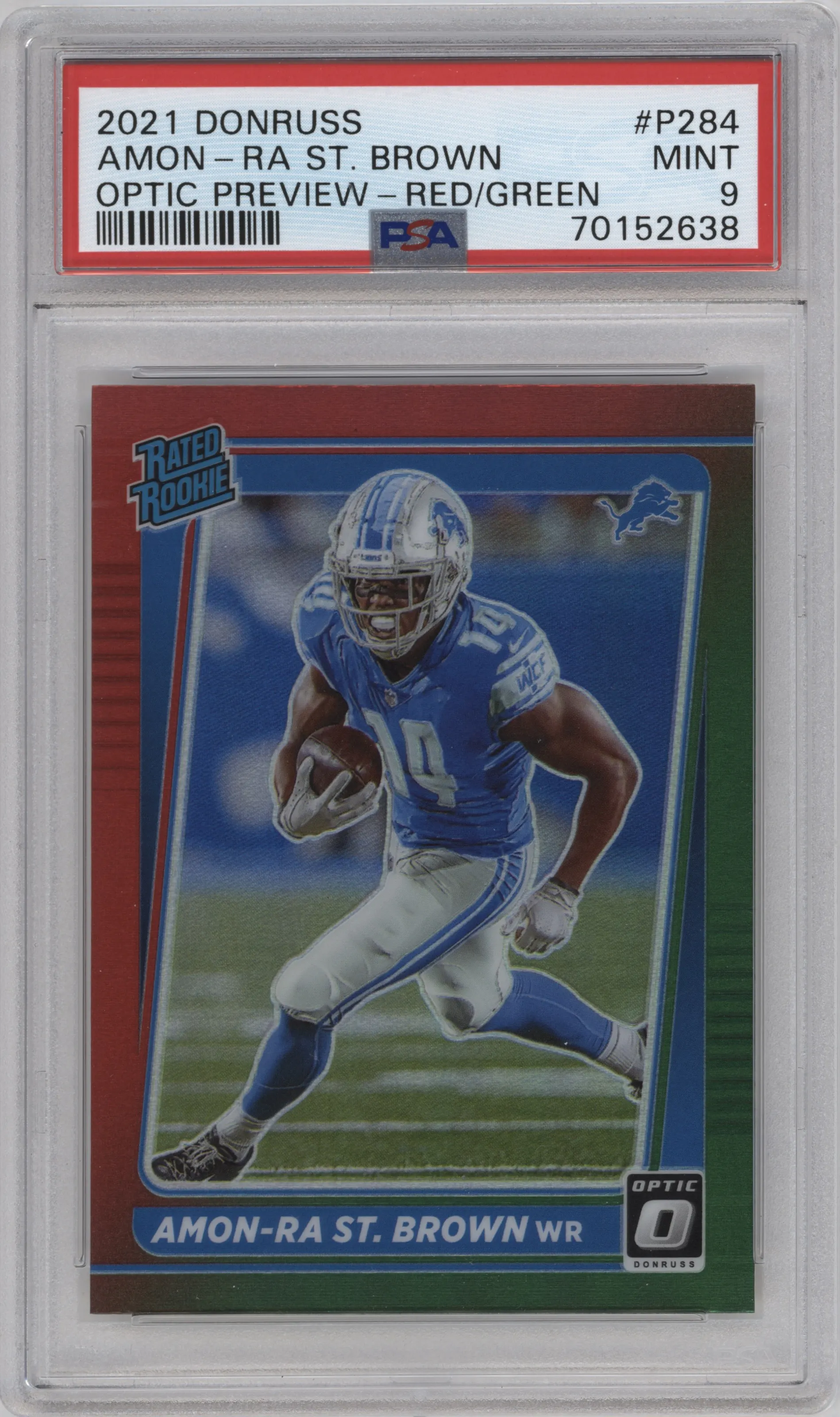 2021 Panini Donruss RR Optic Prev. Amon-Ra St. Brown Red/Green #P-284 PSA 9