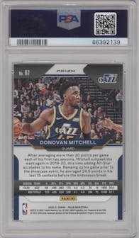 Donovan Mitchell from the 2020-21 Panini Prizm set featuring a White Sparkle parallel graded by PSA and given an overall grade of 10.