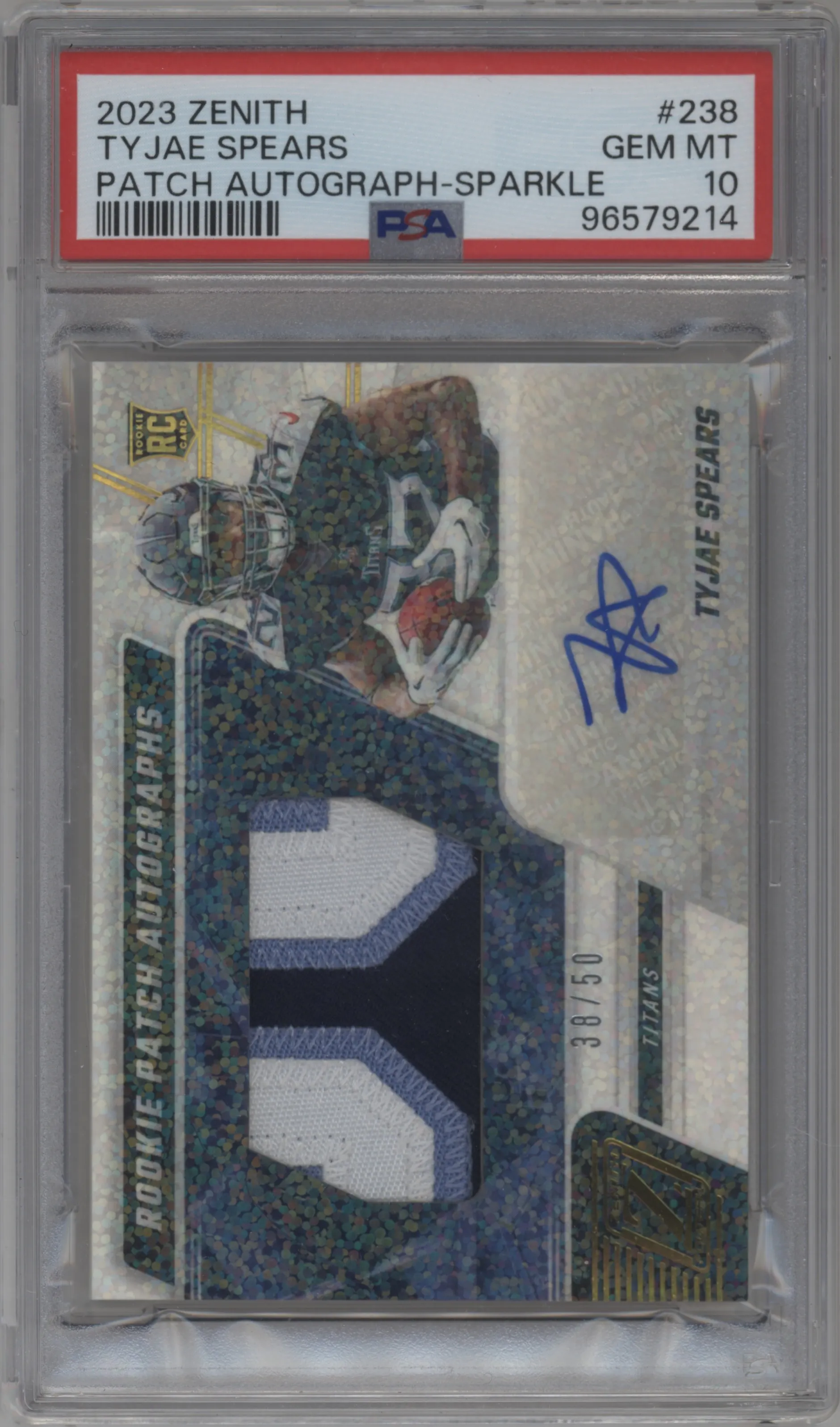 2023 Panini Zenith RPA Tyjae Spears Sparkle #238 PSA 10
