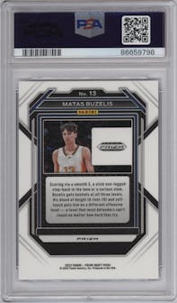 Matas Buzelis from the 2023-24 Panini Prizm Draft Picks set featuring a Venom parallel graded by PSA and given an overall grade of 10.