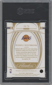 Russell Westbrook from the 2021-22 Panini Flawless set featuring a Emerald parallel graded by SGC and given an overall grade of 8.