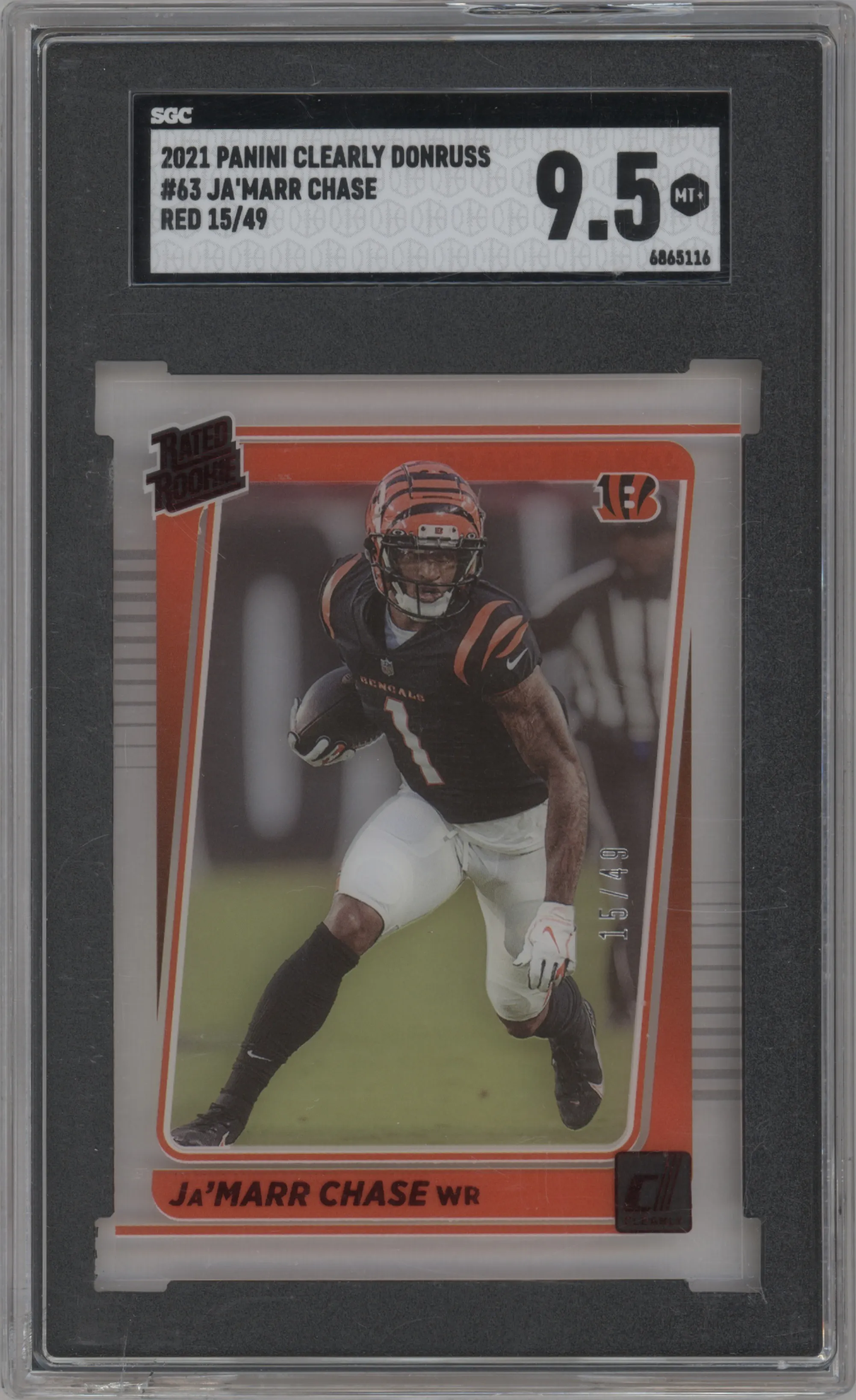 2021 Panini Clearly Donruss Rated Rookie Ja'Marr Chase Red SGC 9.5