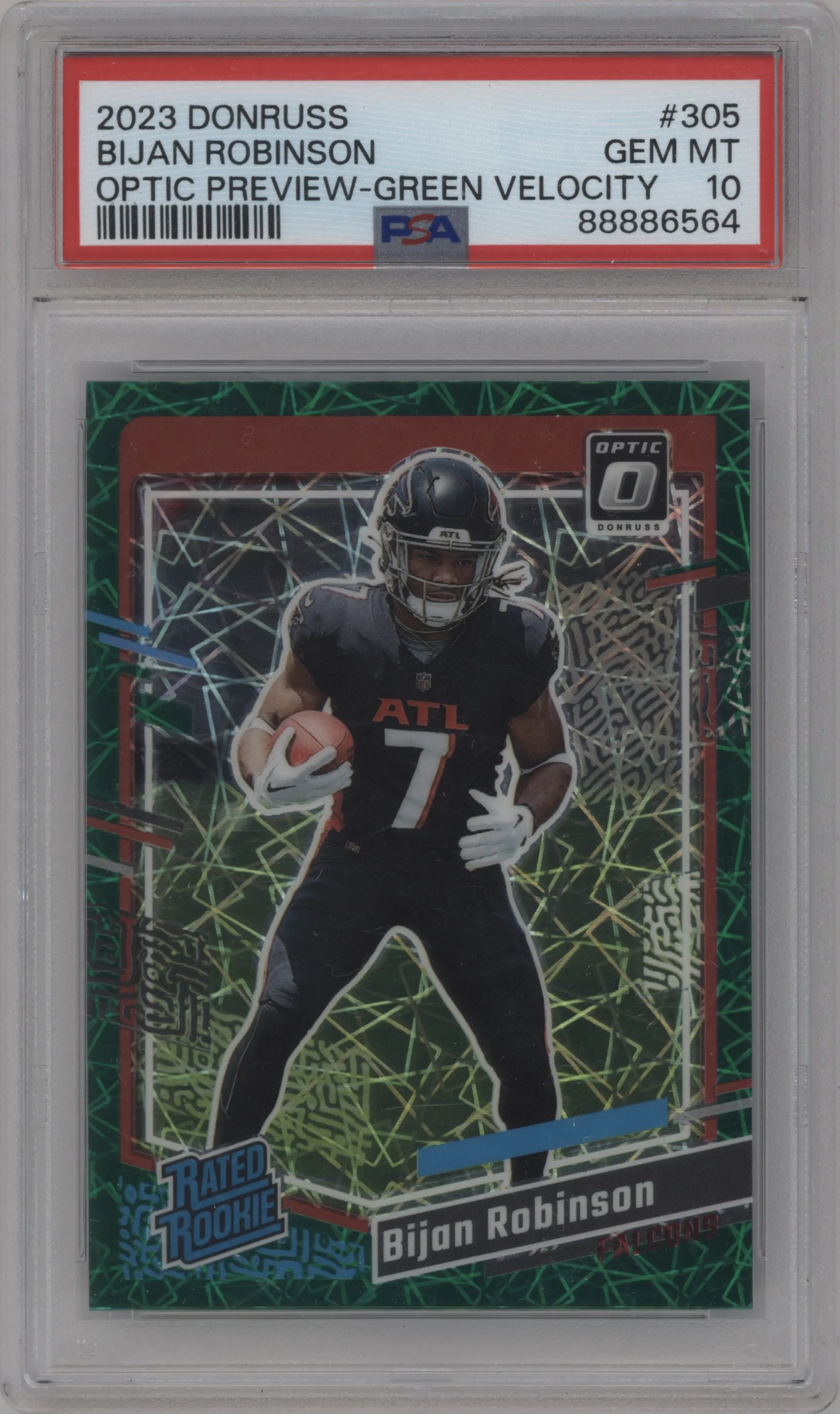 2023 Panini Donruss Opt.Rtd.Rke.Prev. Bijan Robinson Green Velocity PSA 10