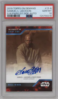 Samuel L. Jackson as Mace Windu  from the 2019 Topps On Demand Star Wars Light Side set graded by PSA and given an overall grade of 10.