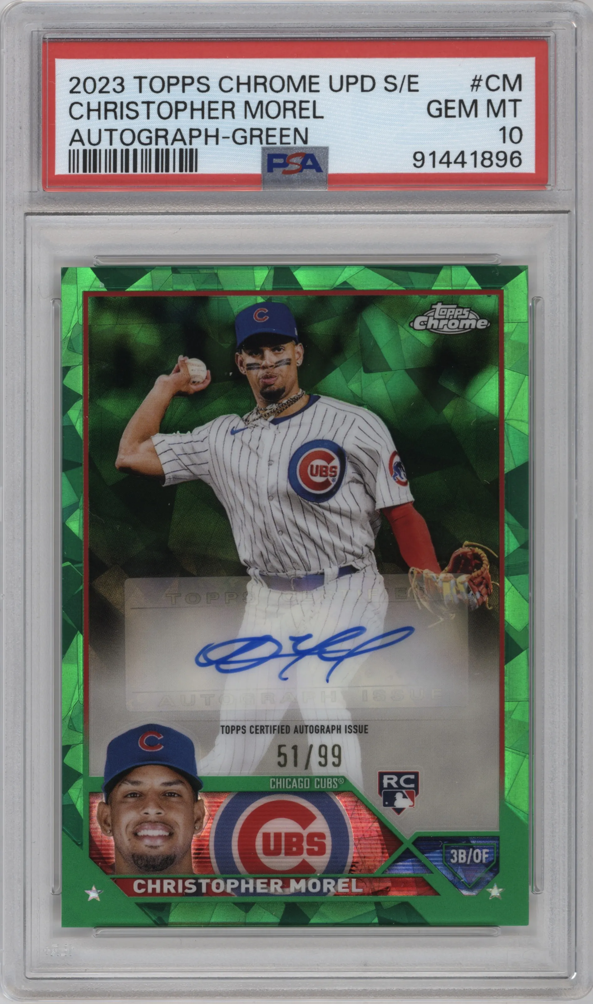 2023 Topps Chrome Update Series Sapphire Edition Auto Christopher Morel Green PSA 10
