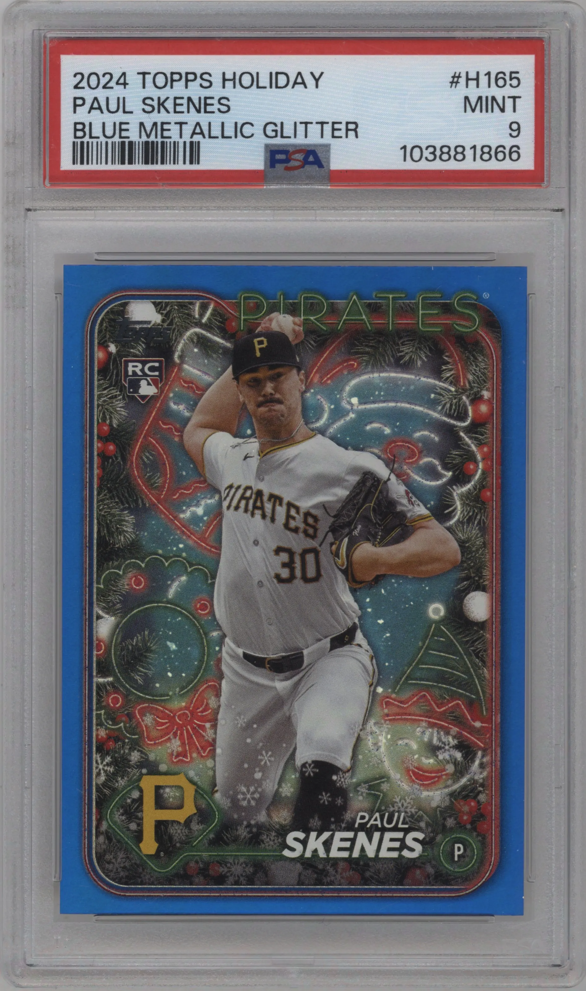 2024 Topps Holiday Paul Skenes Blue Metallic Glitter PSA 9