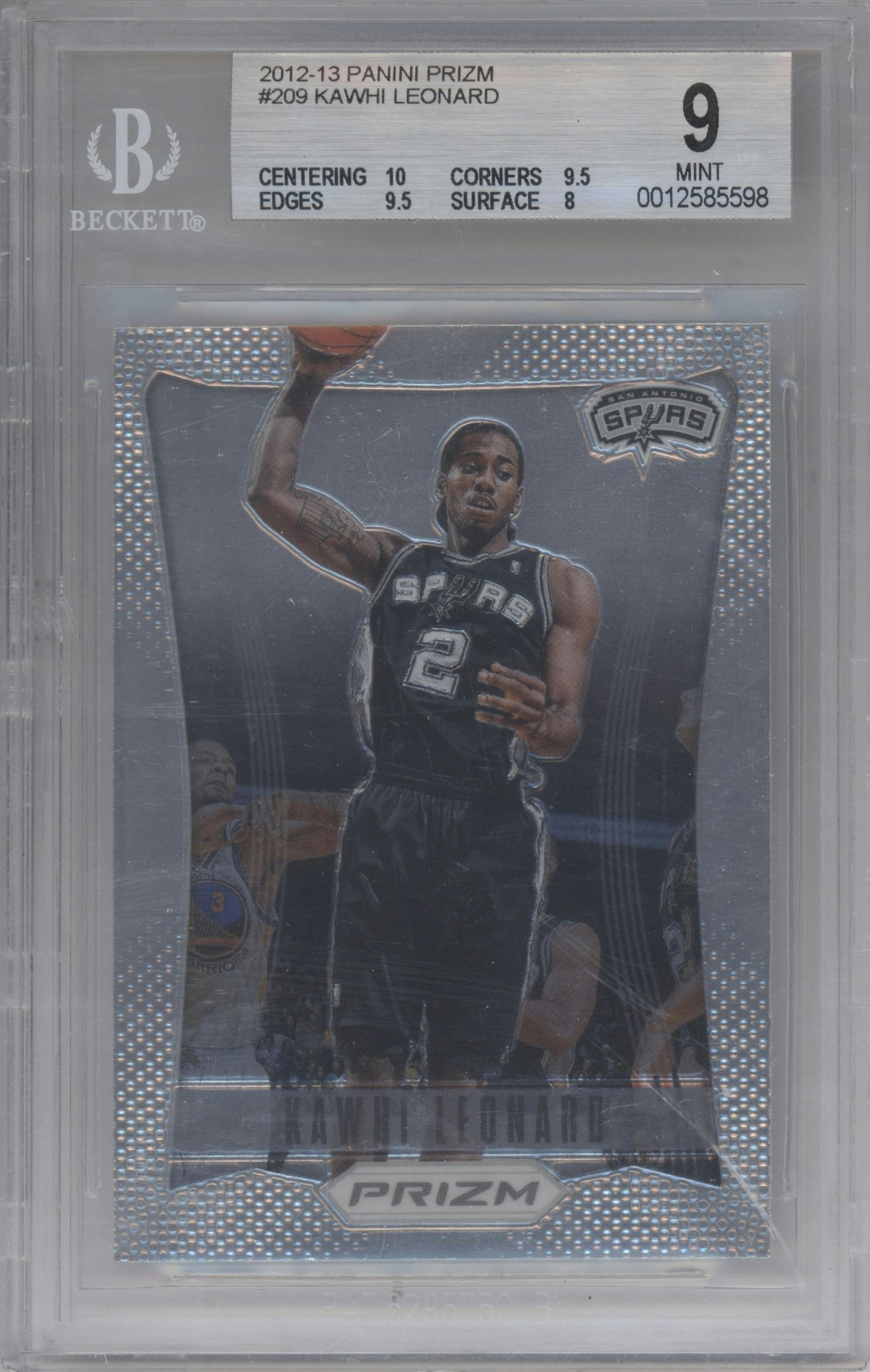 Kawhi Leonard from the 2012-13 Panini Prizm set graded by Beckett and given an overall grade of 9.
