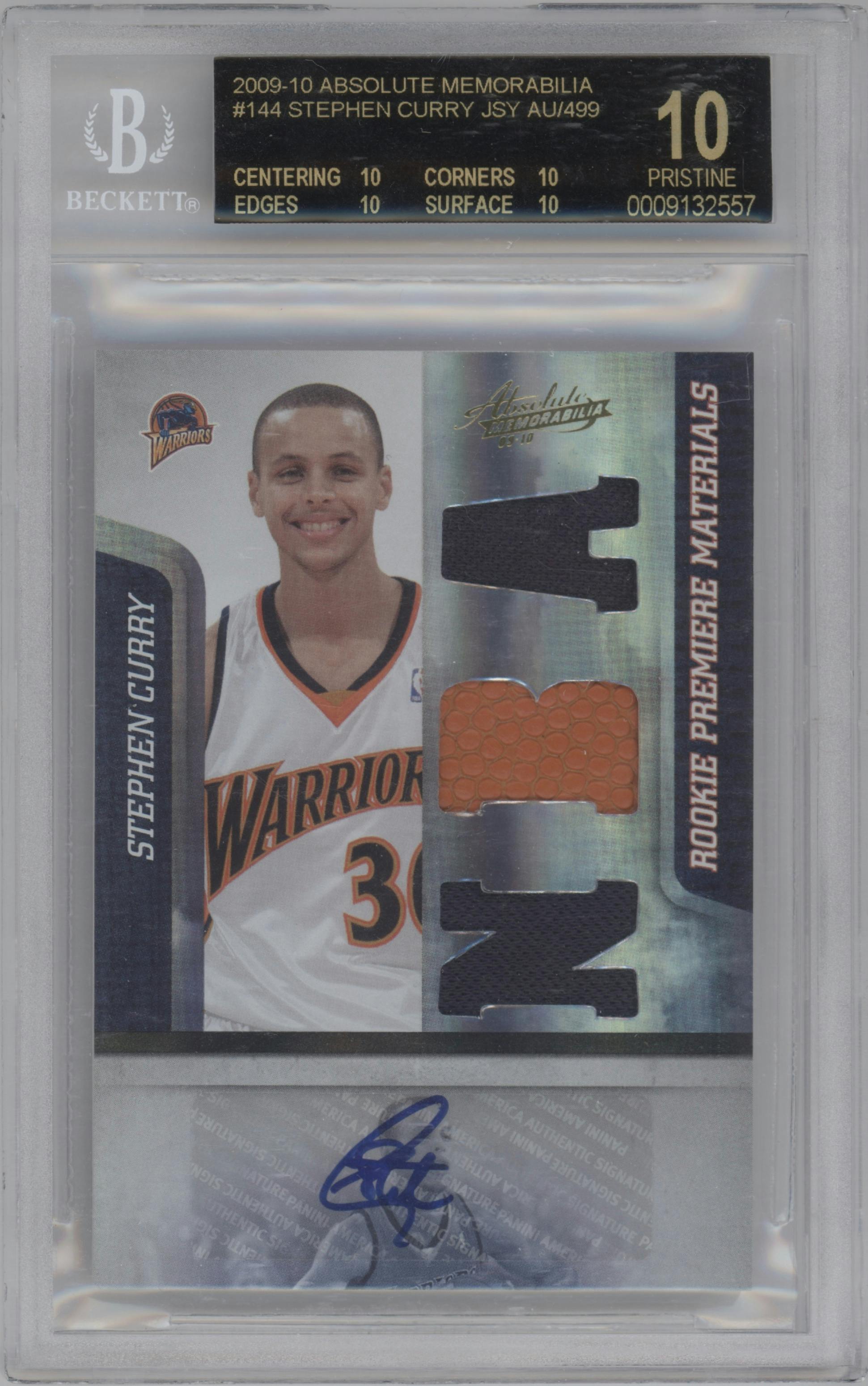 Stephen Curry  from the 2009-10 Absolute Memorabilia  set graded by Beckett and given an overall grade of 10.