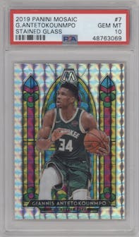 Giannis Antetokounmpo from the 2019-20 Panini Mosaic  set graded by PSA and given an overall grade of 10.