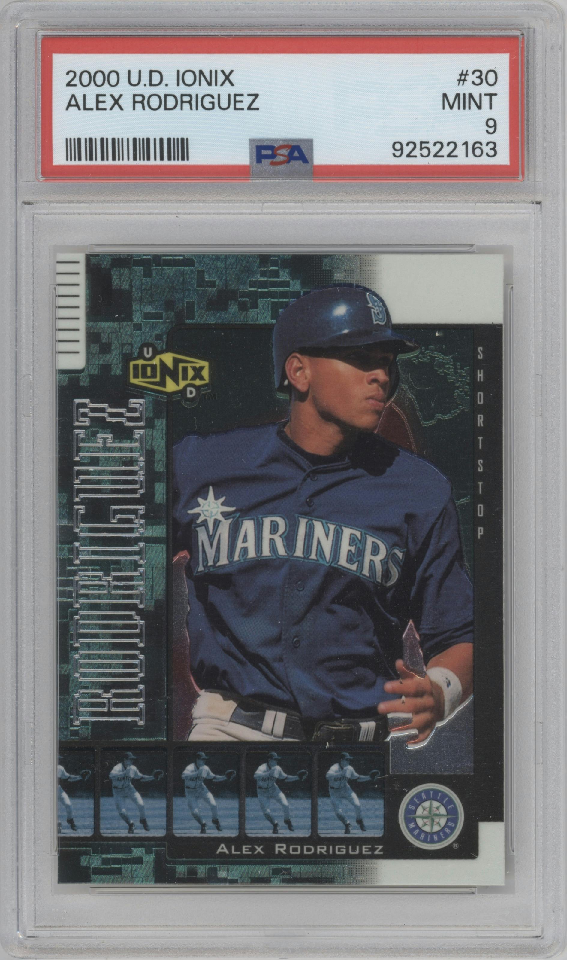 Alex Rodriguez from the 2000 UD Ionix set graded by PSA and given an overall grade of 9.
