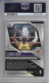 LeBron James from the 2024-25 Panini Prizm set featuring a Choice Red parallel graded by PSA and given an overall grade of 10.