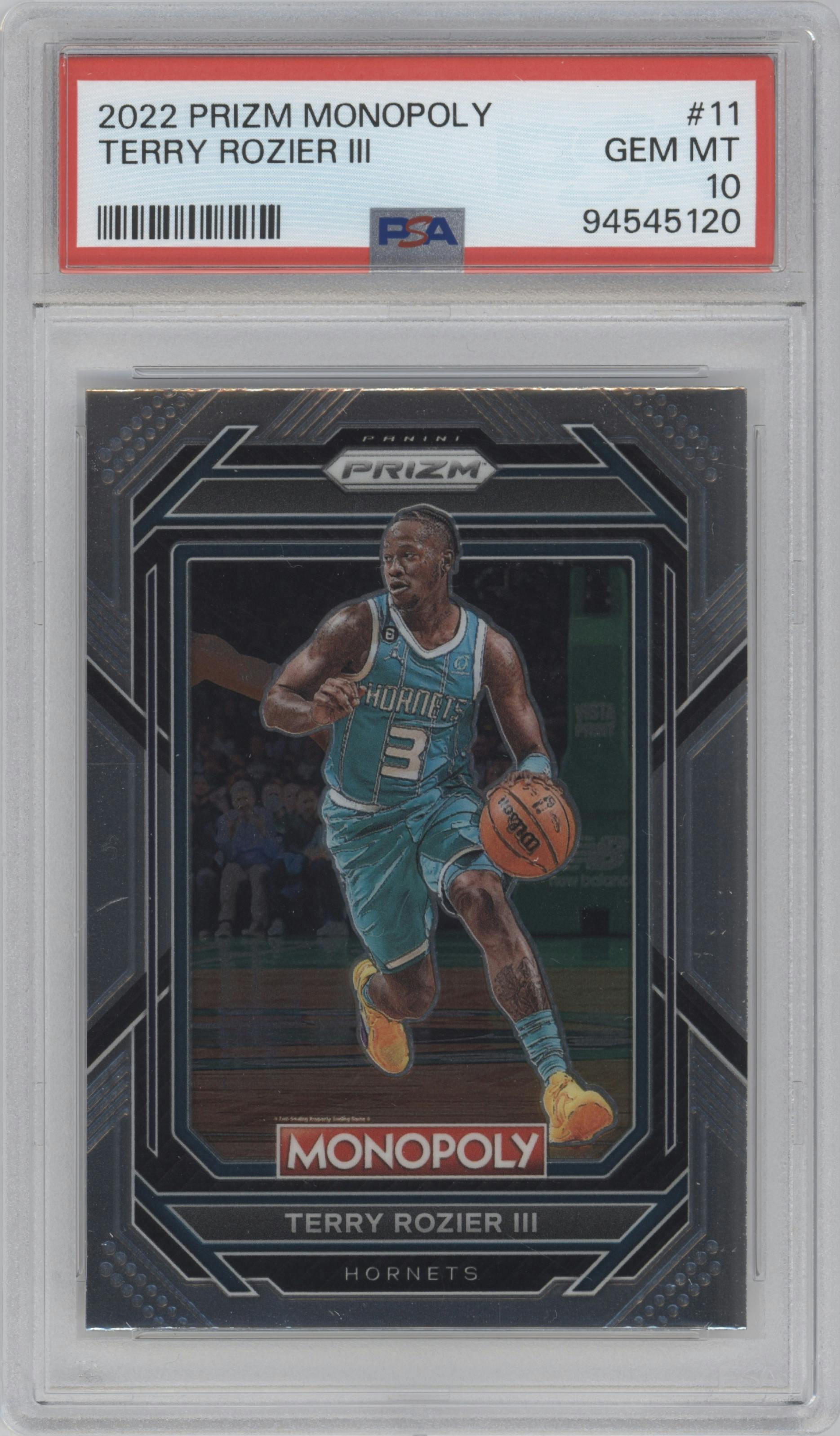 Terry Rozier III from the 2022-23 Panini Prizm Monopoly set graded by PSA and given an overall grade of 10.