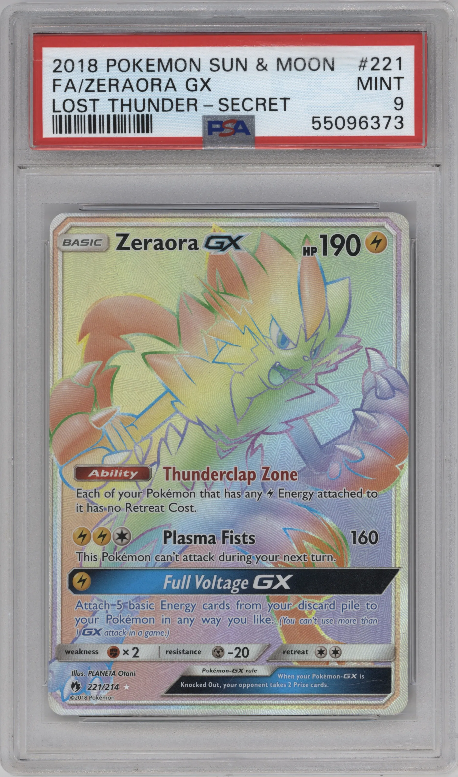 2018 Pokemon S&M Lost Thunder Zeraora GX #221 PSA 9