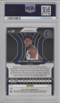 Anthony Edwards from the 2020-21 Panini Prizm set featuring a Silver Prizm parallel graded by PSA and given an overall grade of 10.