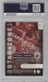 Michael Jordan from the 2004 Upper Deck All Star Game Promos set featuring a Sample parallel graded by PSA and given an overall grade of 8.