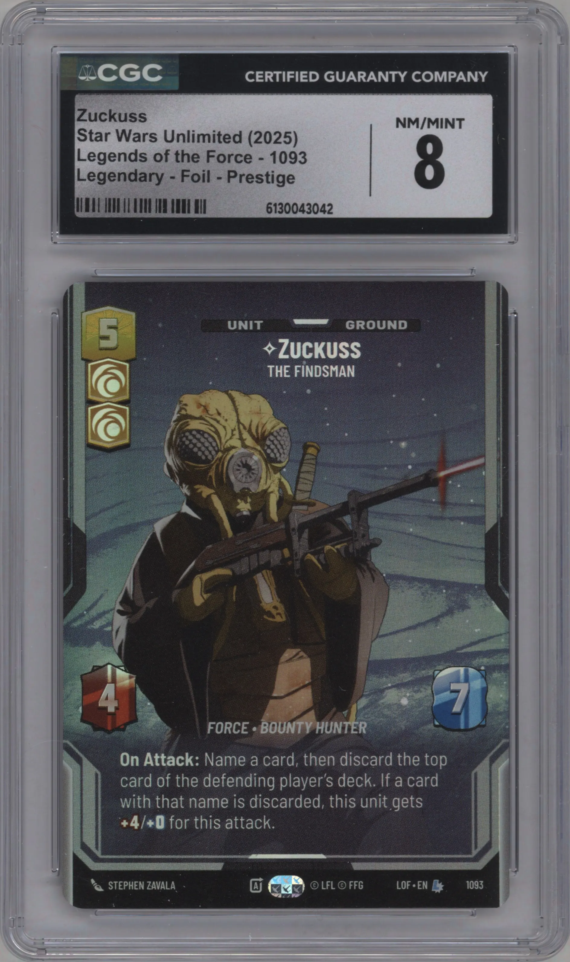 2025 Star Wars: Unlimited Legends of the Force Zuckuss Foil Prestige CGC 8