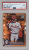 Bryson Stott from the 2022 Bowman Chrome Sapphire Edition set featuring a Orange parallel graded by PSA and given an overall grade of 9.