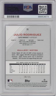 Julio Rodriguez from the 2022 Topps Gallery set featuring a Blue parallel graded by PSA and given an overall grade of 9.