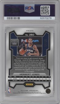 Herbert Jones from the 2023-24 Panini Prizm set featuring a Choice Cherry Blossom parallel graded by PSA and given an overall grade of 10.