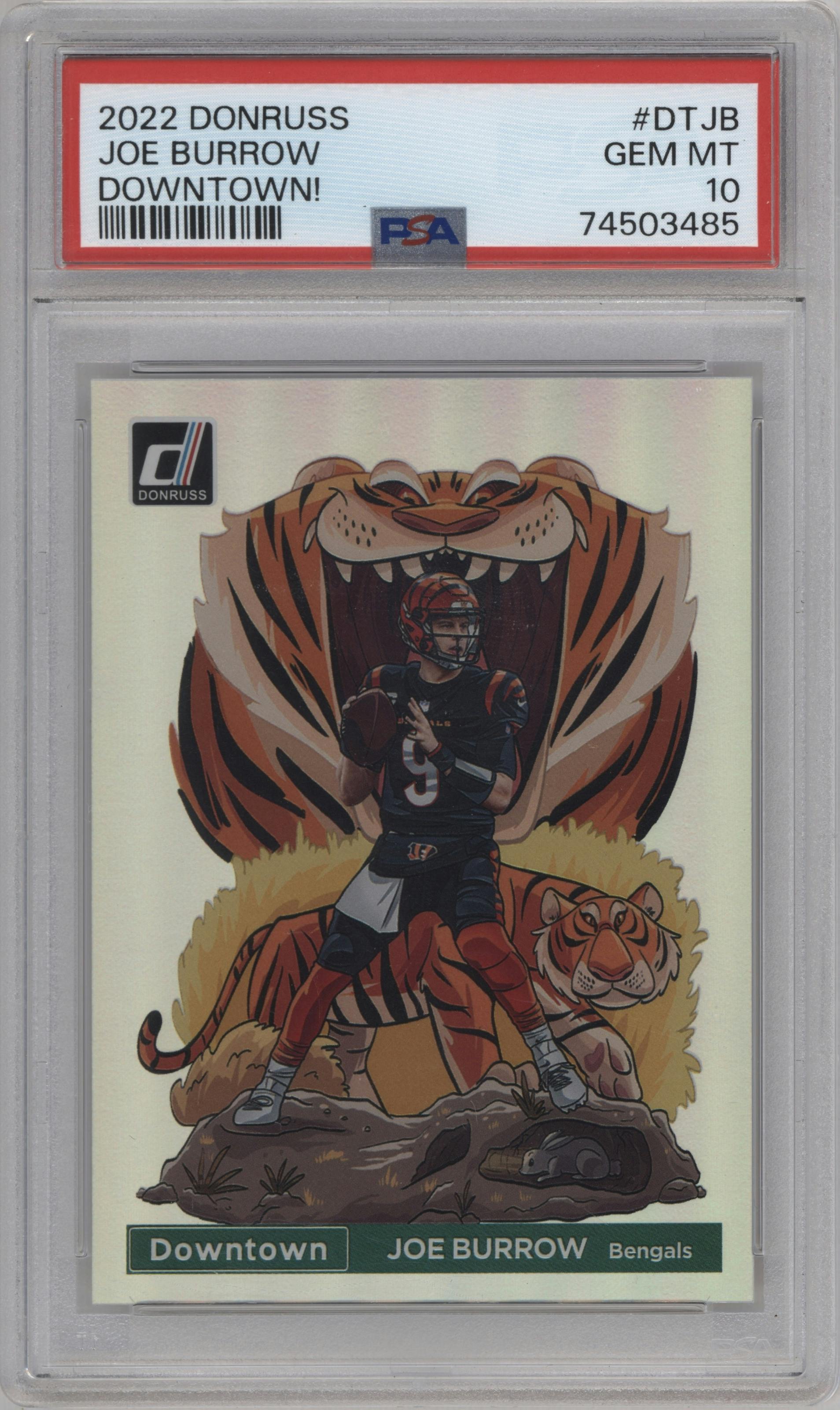 Joe Burrow from the 2022 Panini Donruss set graded by PSA and given an overall grade of 10.