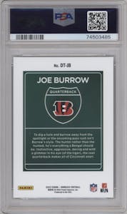 Joe Burrow from the 2022 Panini Donruss set graded by PSA and given an overall grade of 10.