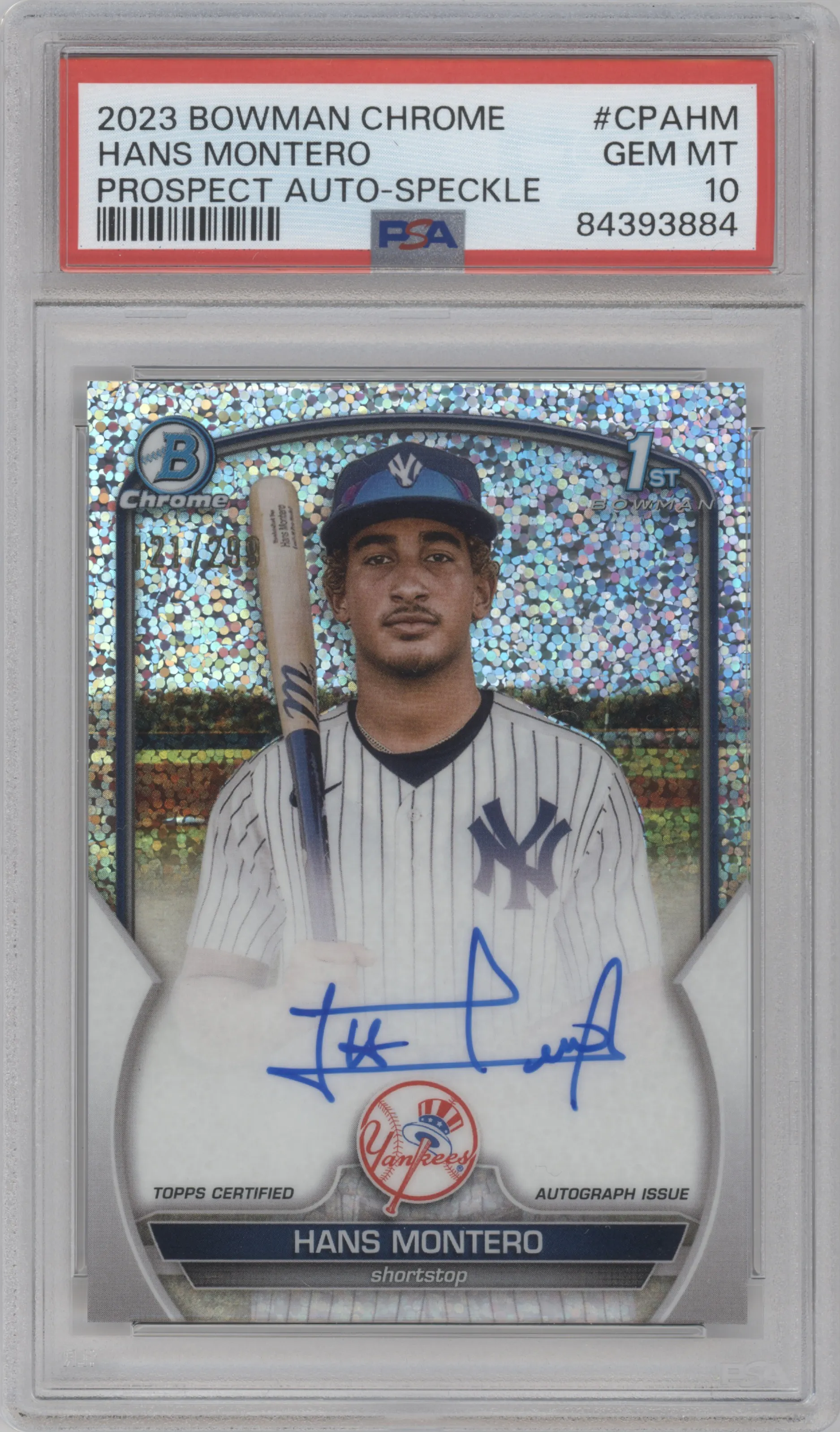 2023 Bowman Chrome Chr.Pros.Auto Hans Montero Speckle Refractor PSA 10