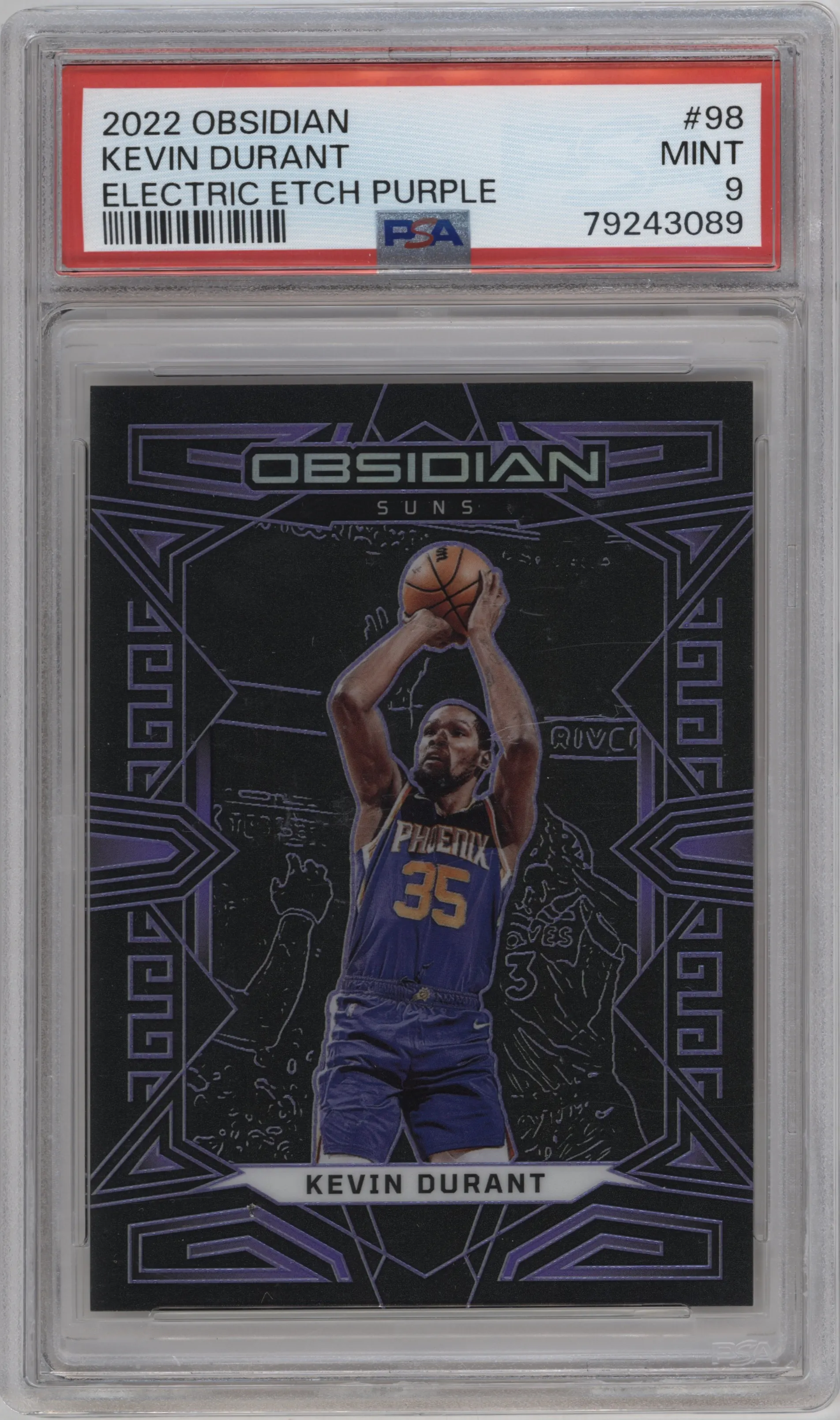 2022 Panini Obsidian Kevin Durant Electric Etch Purple PSA 9
