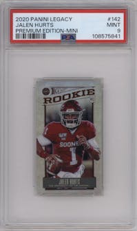 Jalen Hurts from the 2020 Panini Legacy set graded by PSA and given an overall grade of 9.