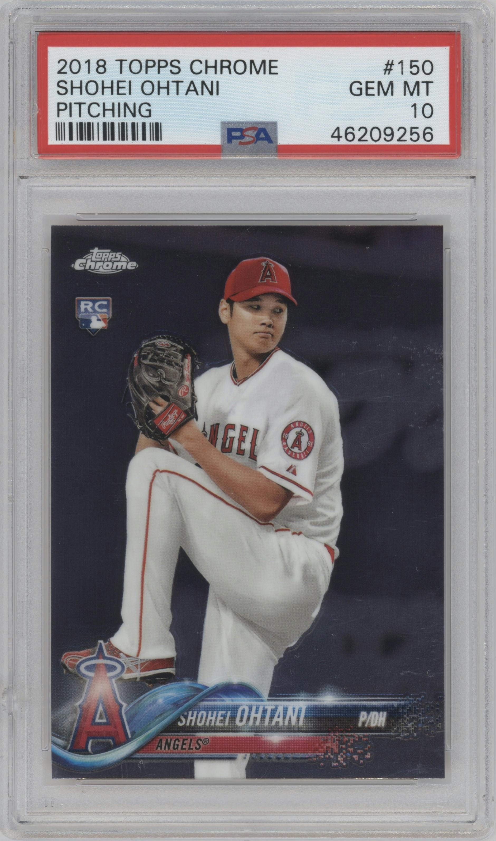 Shohei Ohtani from the 2018 Topps Chrome set graded by PSA and given an overall grade of 10.