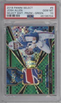 Josh Allen from the 2018 Panini Select set featuring a Green Prizm  parallel graded by PSA and given an overall grade of 10.