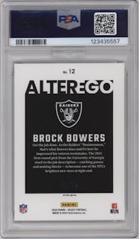 Brock Bowers from the 2024 Panini Select set featuring a Gold Prizm parallel graded by PSA and given an overall grade of 10.