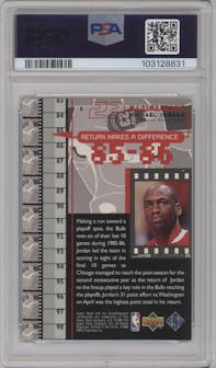 Michael Jordan from the 1998-99 Upper Deck Michael Jordan Living Legend set graded by PSA and given an overall grade of 9.