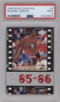 Michael Jordan from the 1998-99 Upper Deck Michael Jordan Living Legend set graded by PSA and given an overall grade of 9.