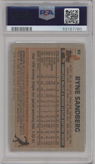 Ryne Sandberg from the 1983 Topps set graded by PSA and given an overall grade of 9.