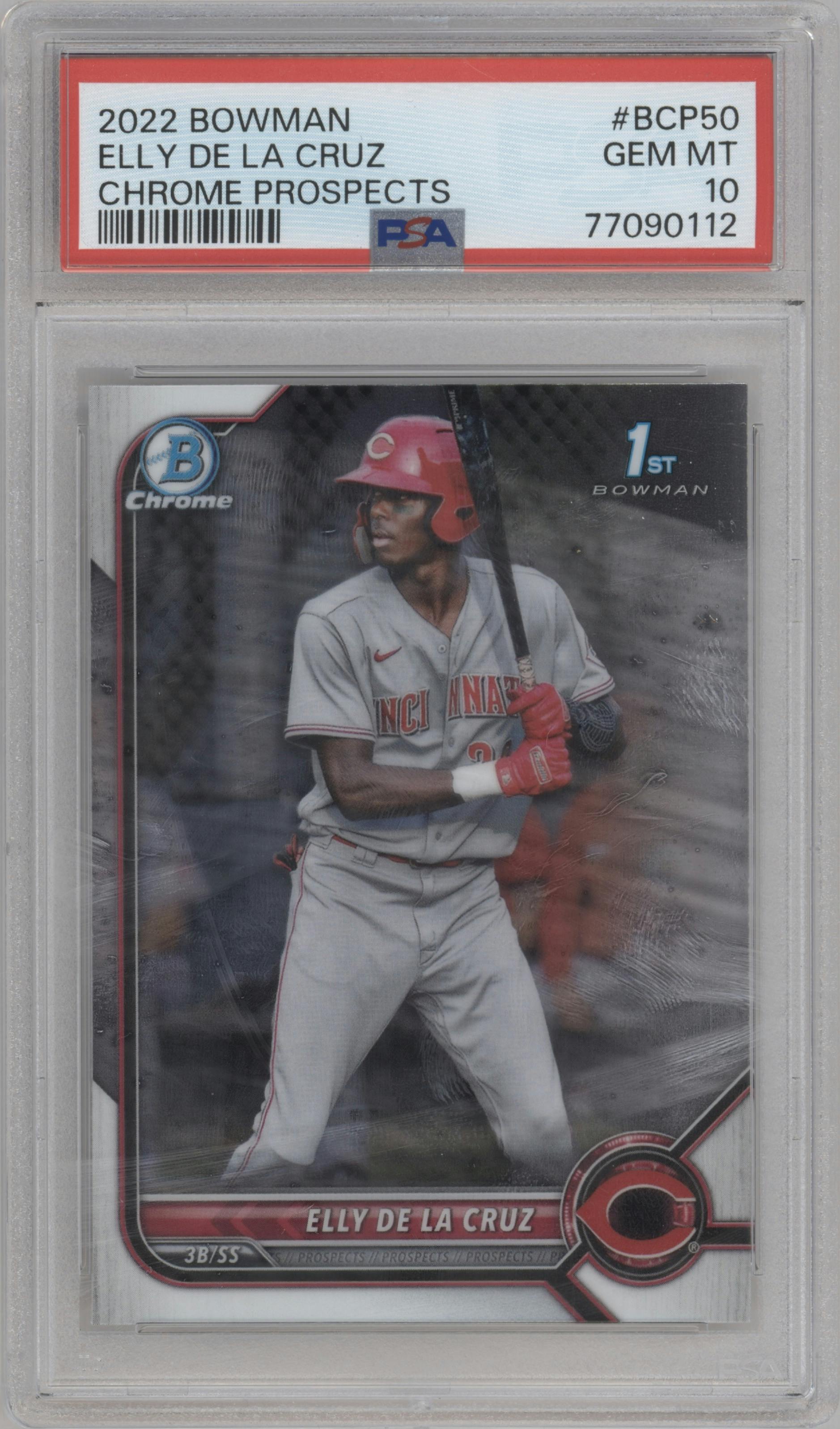 Elly De La Cruz from the 2022 Bowman set graded by PSA and given an overall grade of 10.