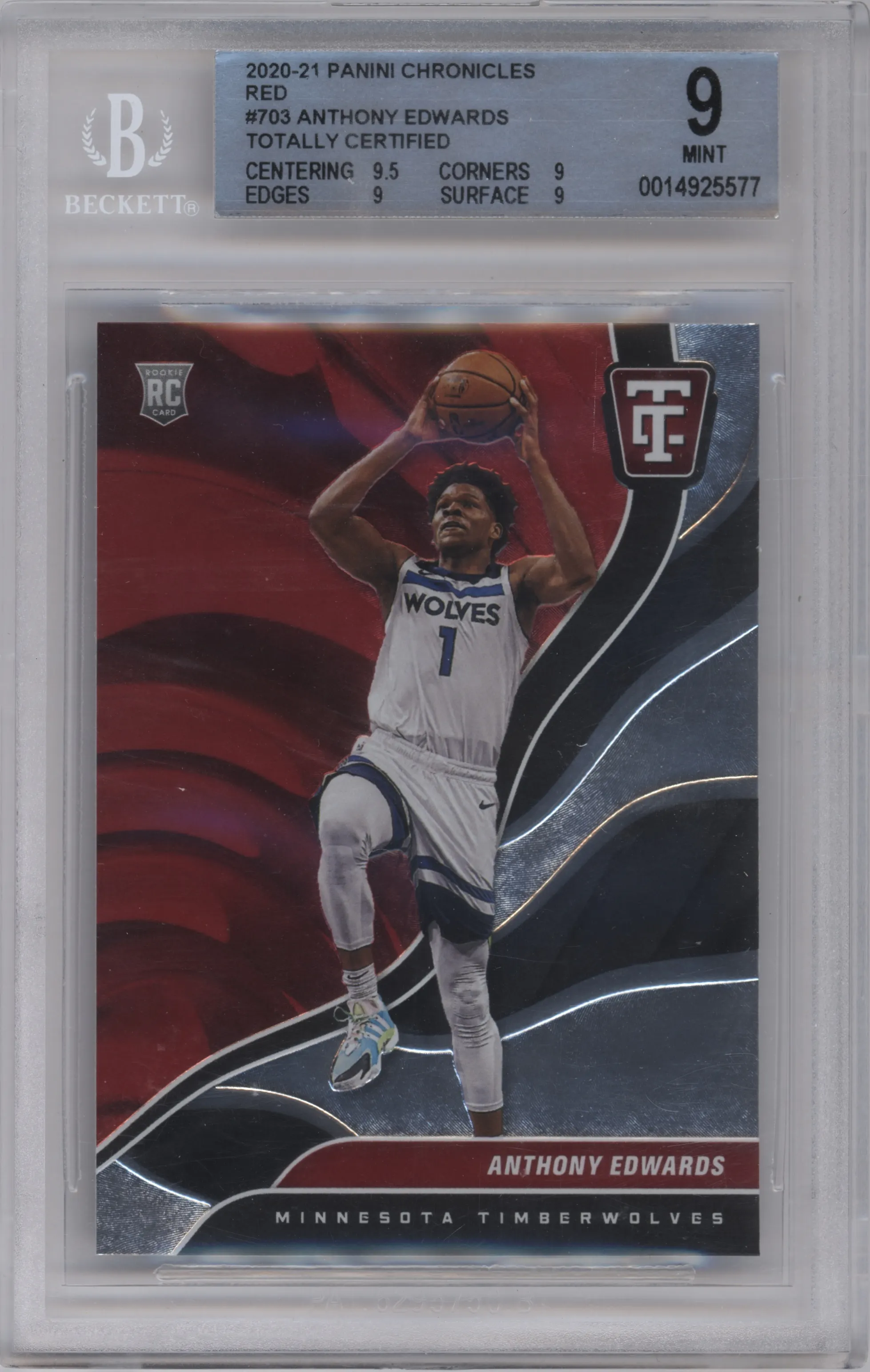 2020 Panini Chronicles TC Rke. Anthony Edwards Red BGS 9